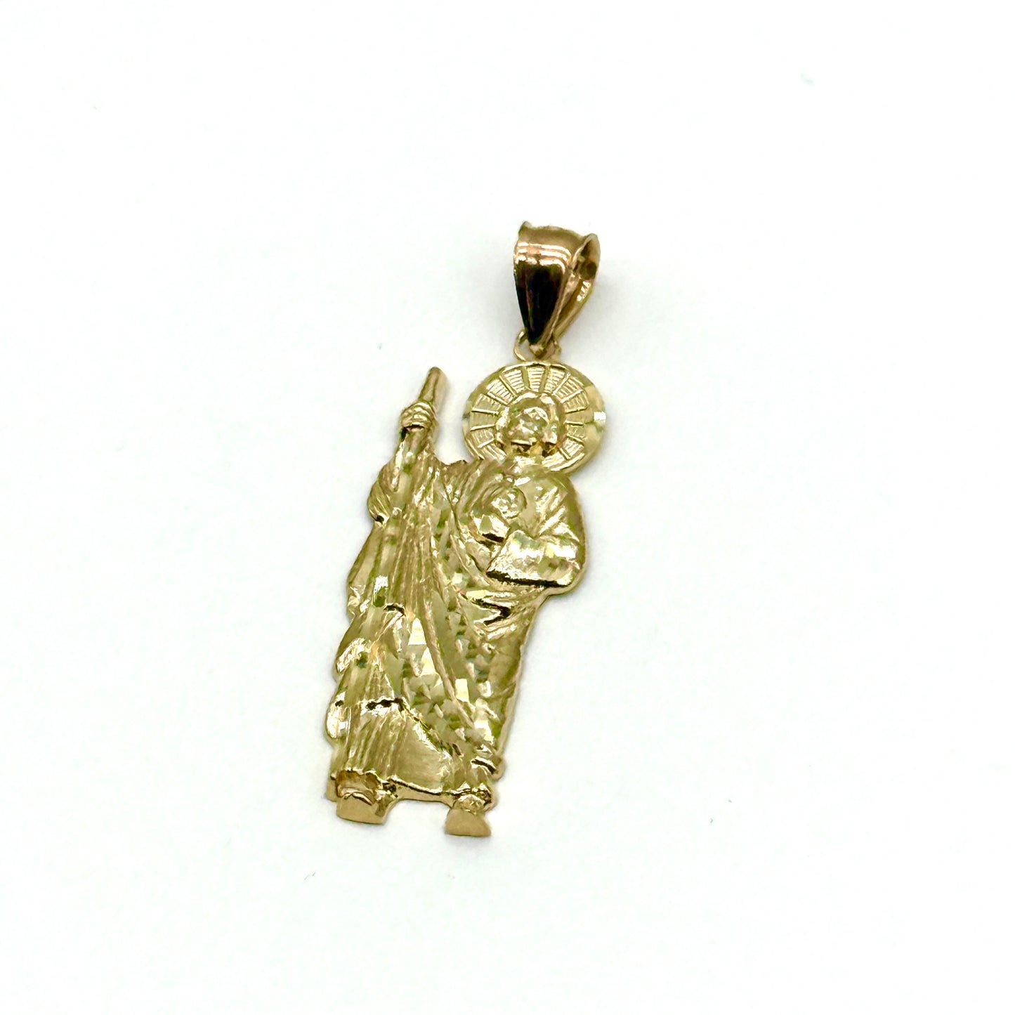 14K Two Tone Gold San Judas Pendant 1.5” Saint Jude Religious Charm 3 Grams