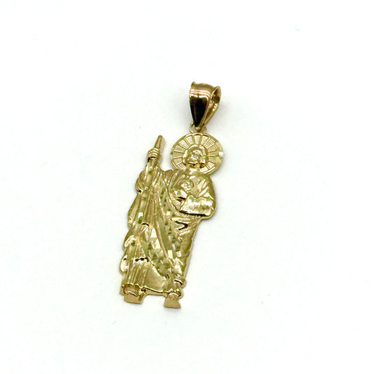 14K Two Tone Gold San Judas Pendant 1.5” Saint Jude Religious Charm 3 Grams