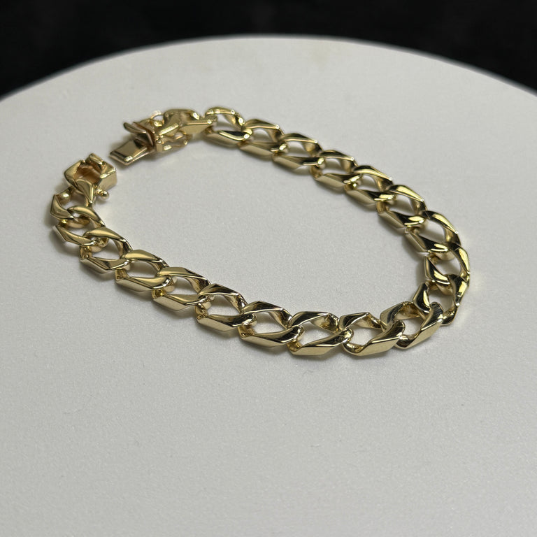 14K Yellow Gold 31.4 Grams 8.9mm 8” Squared Curb Bracelet
