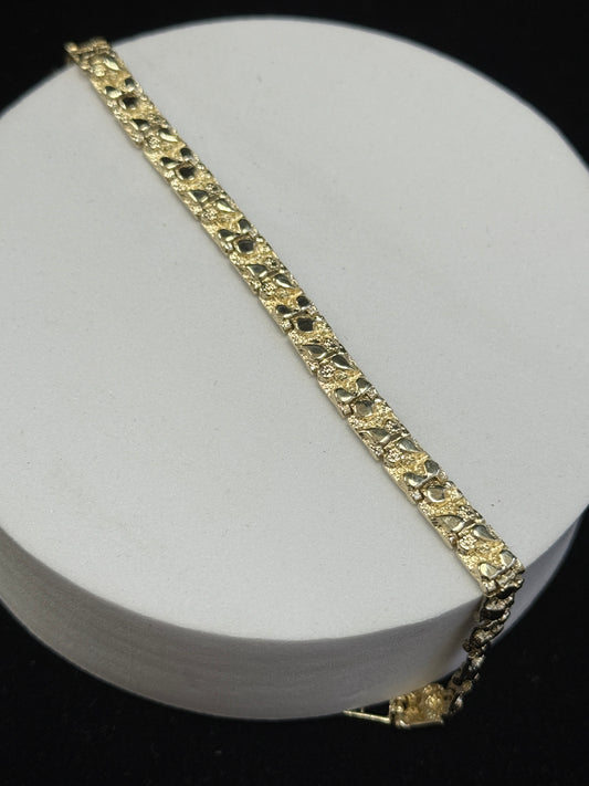 14K Yellow Gold 5.9mm Nugget Link 7” Bracelet