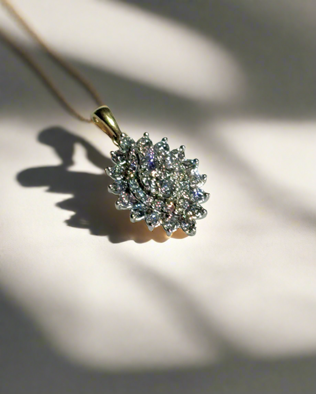 14K Yellow Gold 1.04ctw Round Lab Diamonds Marquise Cluster Pendant