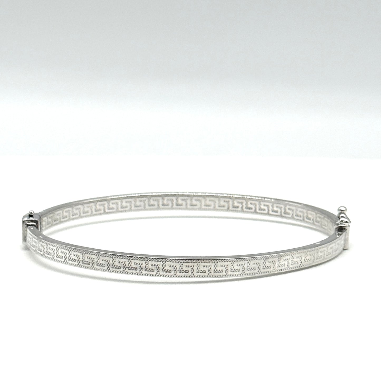 14K White Gold Greek Key Bangle Bracelet 5 Inch 4.9g
