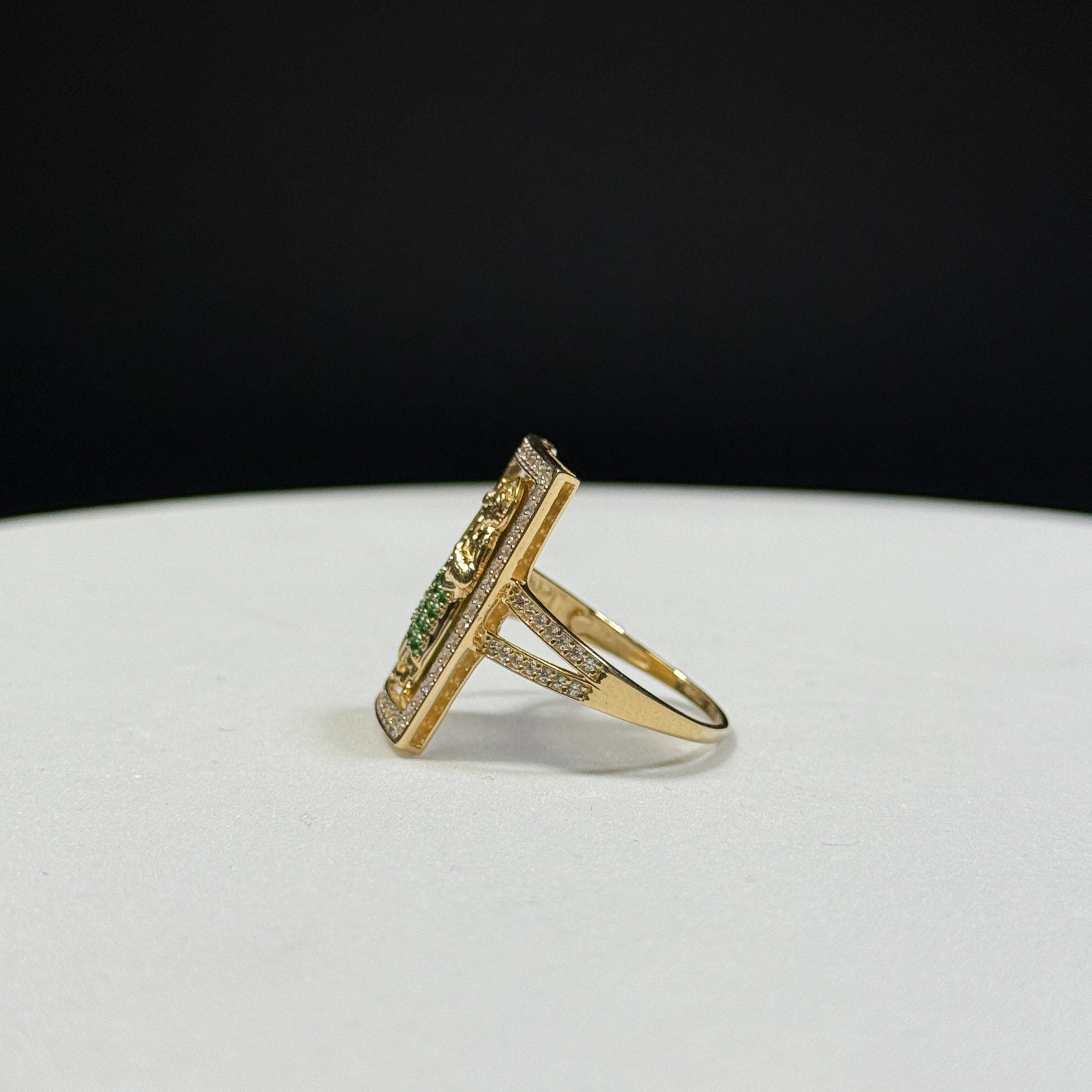 14K Yellow Gold 6.6G CZ San Judas Ring Size 11