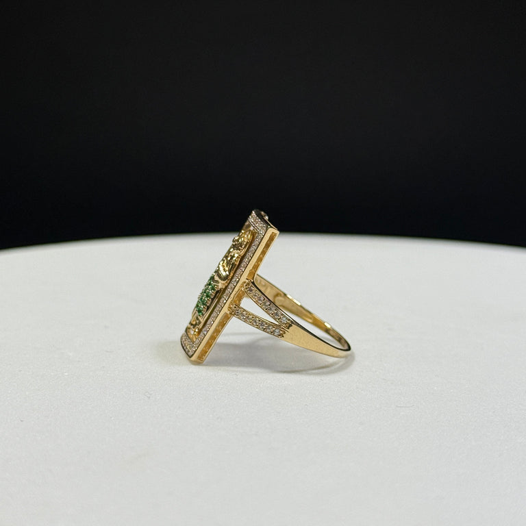 14K Yellow Gold 6.6G CZ San Judas Ring Size 11