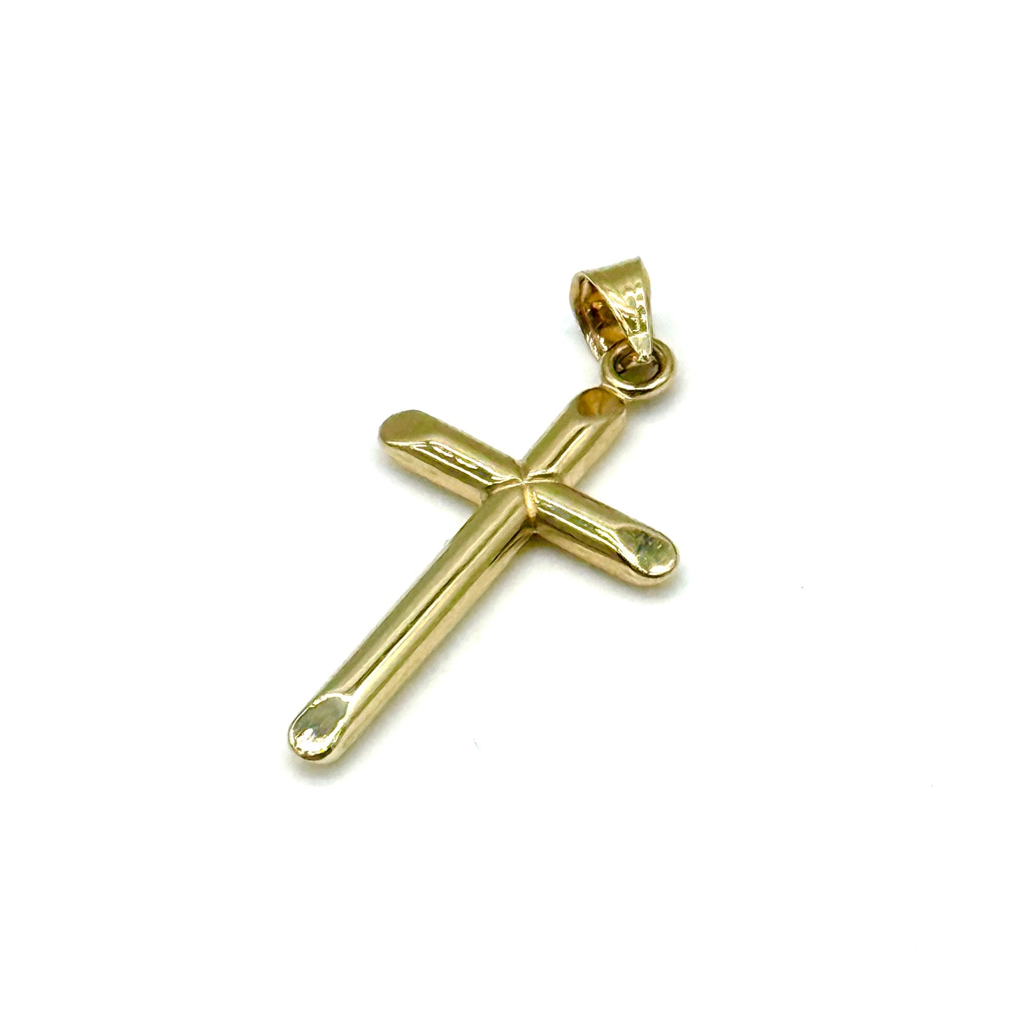 14K Yellow Gold Cross Pendant 1 Inch Polished Religious Pendant 0.5 Grams