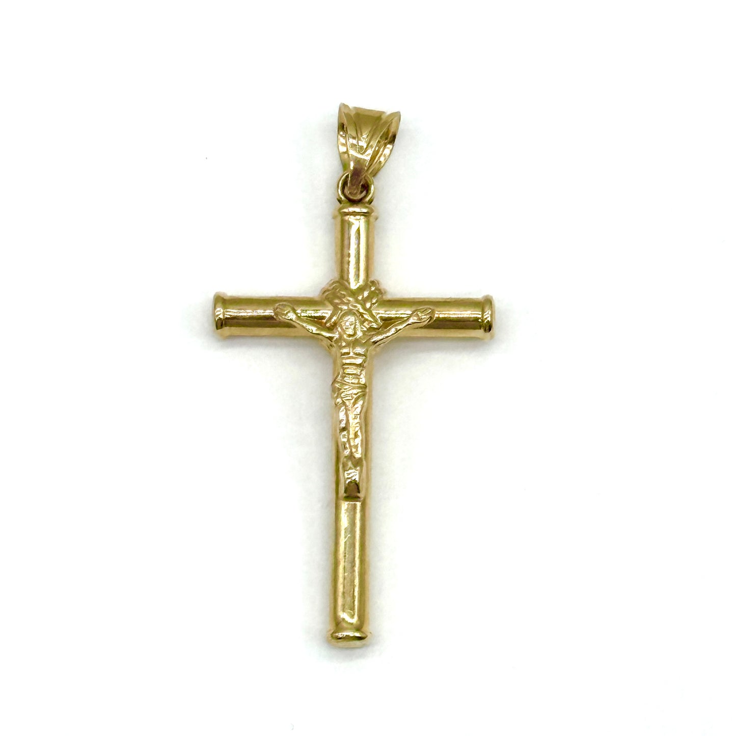 14K Yellow Gold Crucifix Cross Pendant 2.25 Inch Religious Pendant 4.6 Grams