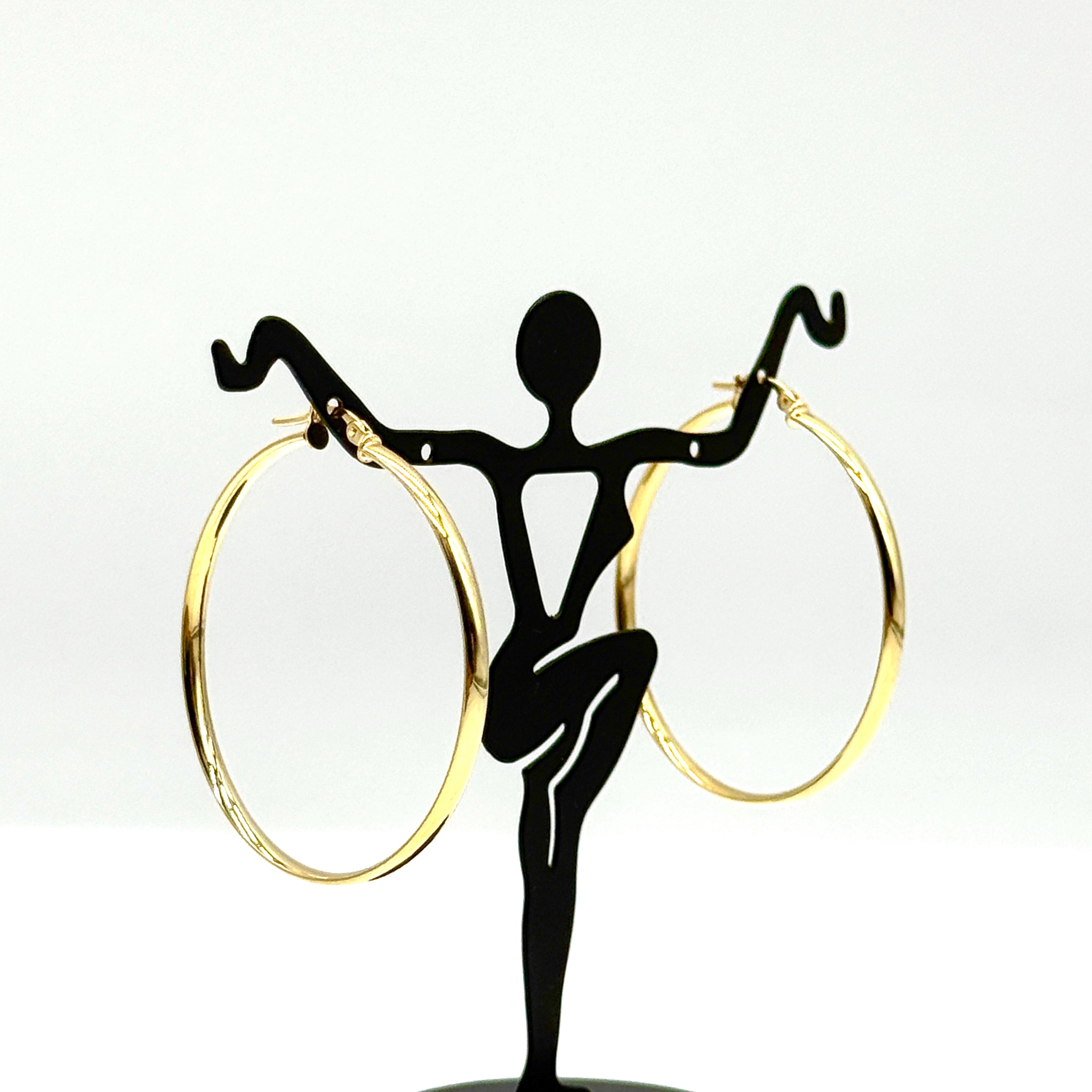 14K Yellow Gold Polished Hoop Earrings 1.5” Semi Solid Classic Hoops 2.7 Grams