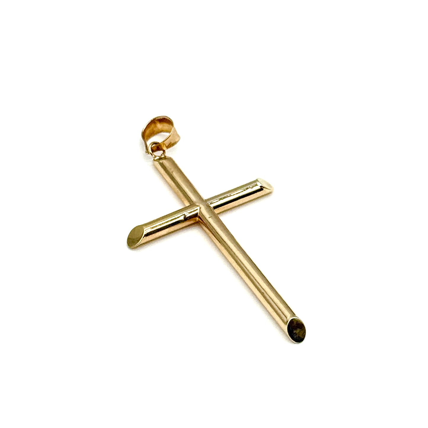 14K Yellow Gold Cross Pendant 2 Inch Polished Religious Pendant 1.7 Grams