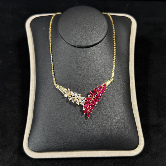 10K Yellow Gold Necklace with Red & White CZ Stones