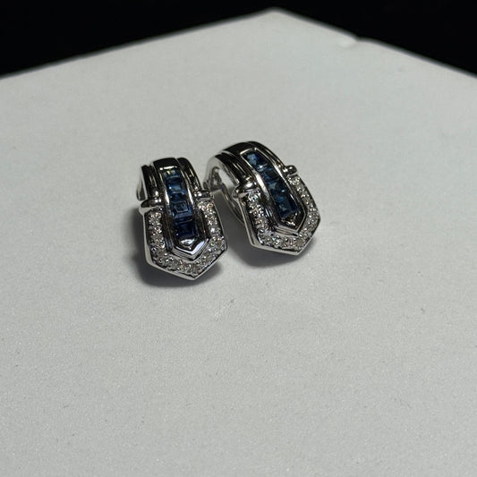18K White Gold Sapphire & Diamond Clip Earrings