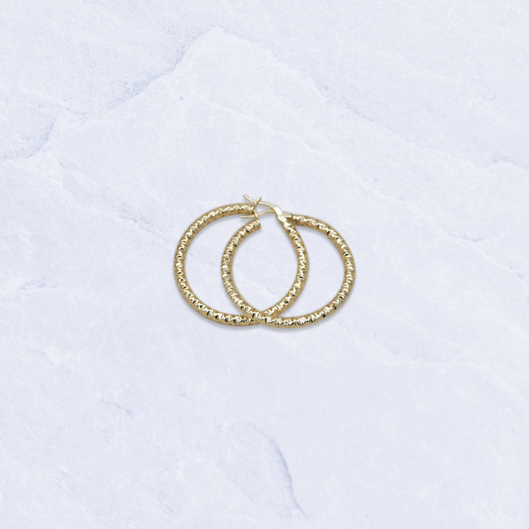 14K Yellow Gold Textured Hoop Earrings