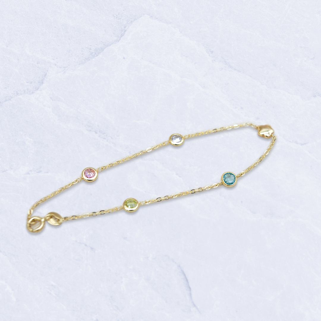 14K Yellow Gold Flower with Colorful Round Stone Bracelet